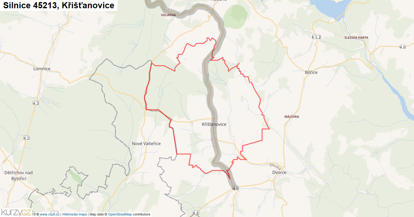 Křišťanovice, Silnice 45213 - Mapa