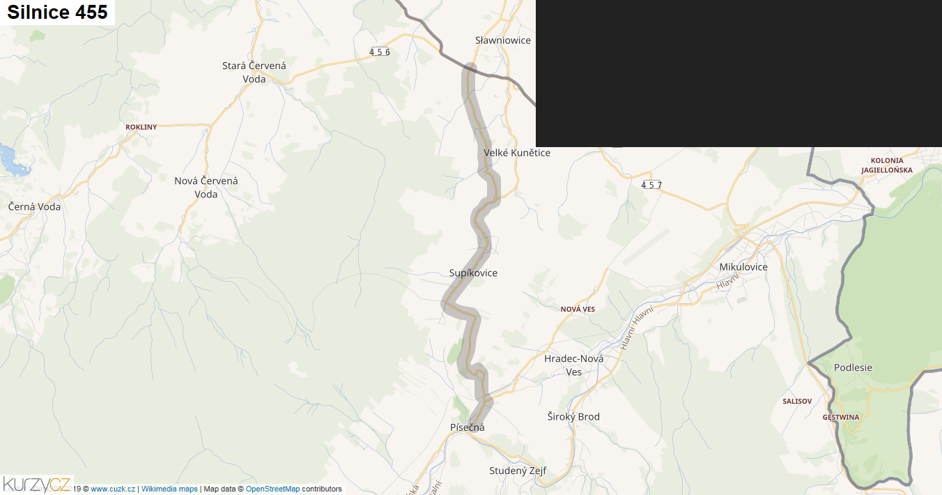 Silnice 455 - mapa Silnice 455