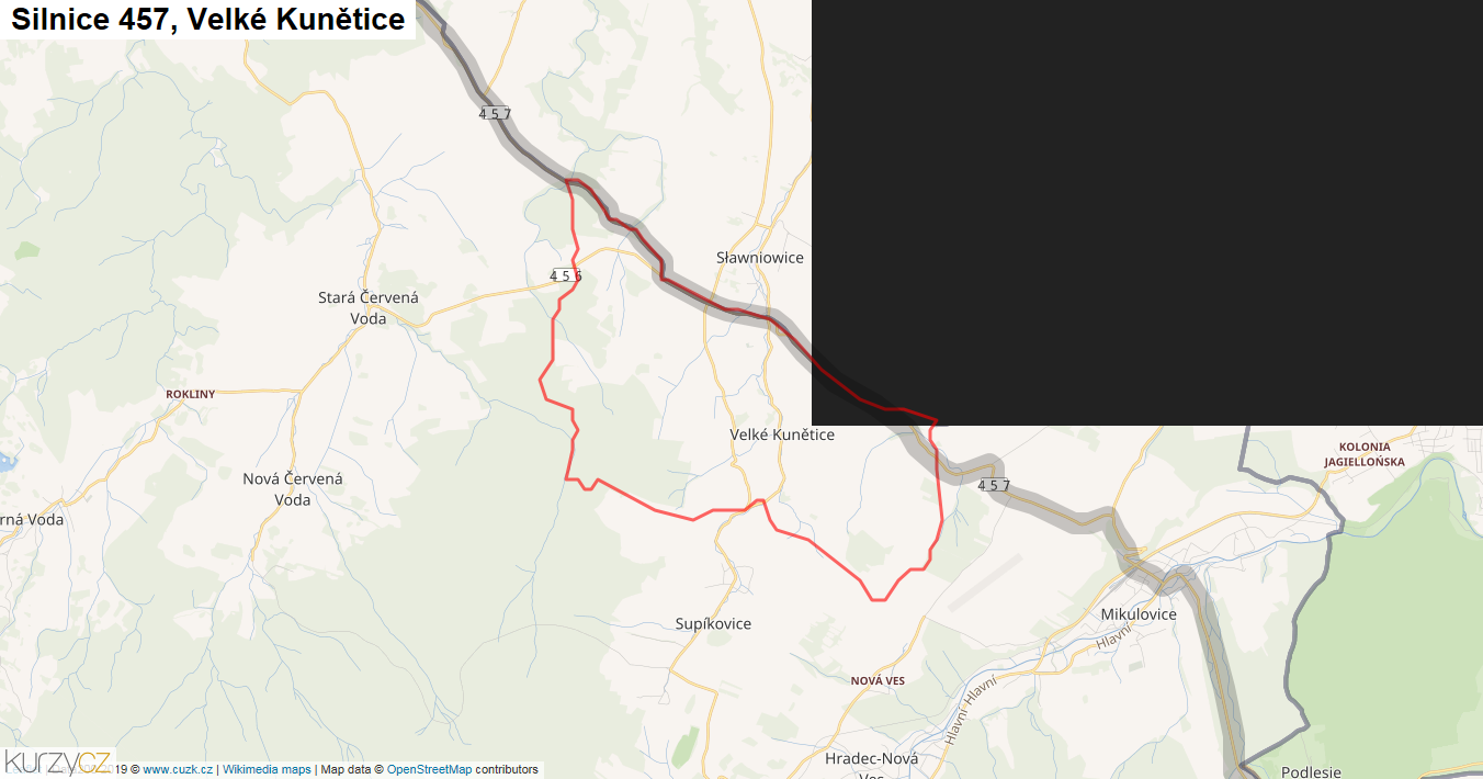 Velké Kunětice, Silnice 457 - Mapa