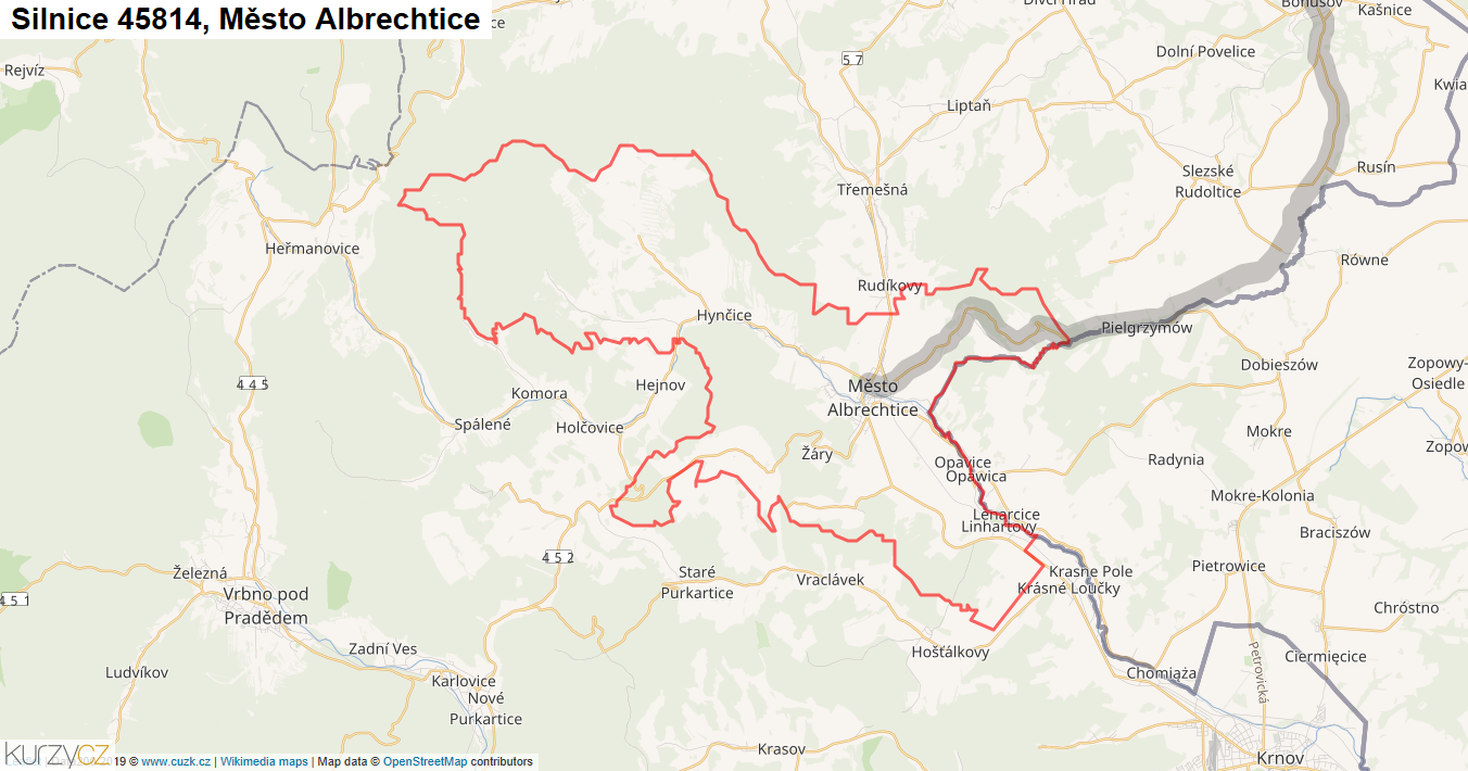 Město Albrechtice, Silnice 45814 - Mapa