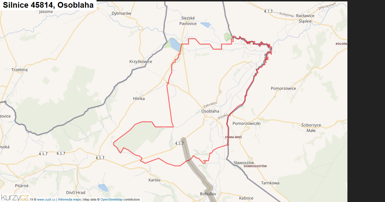 Osoblaha, Silnice 45814 - Mapa
