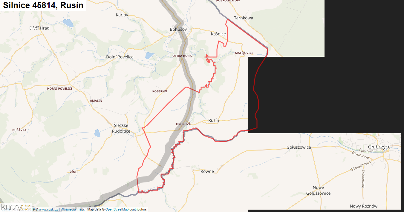 Rusín, Silnice 45814 - Mapa
