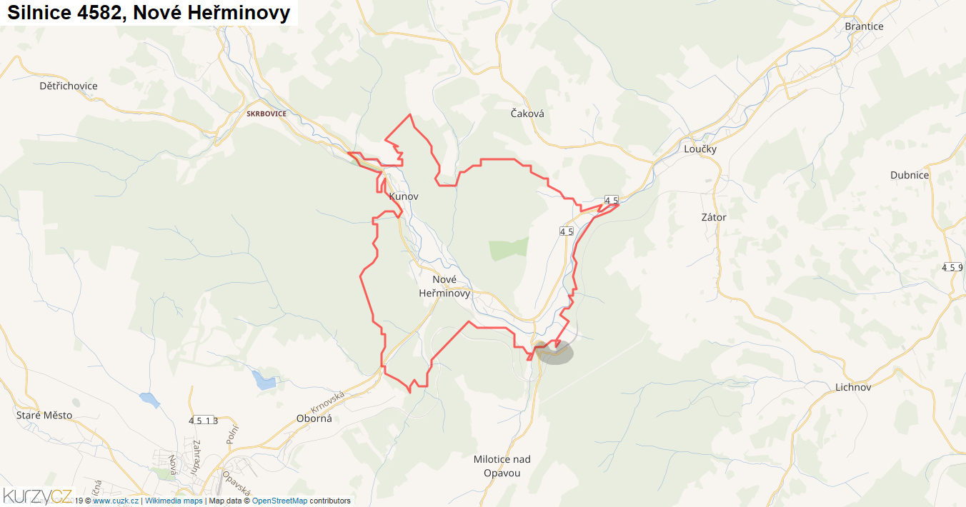Nové Heřminovy, Silnice 4582 - Mapa
