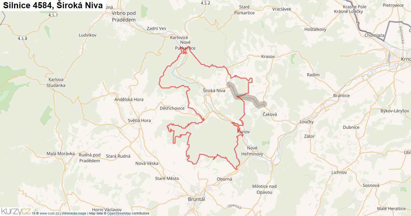 Široká Niva, Silnice 4584 - Mapa