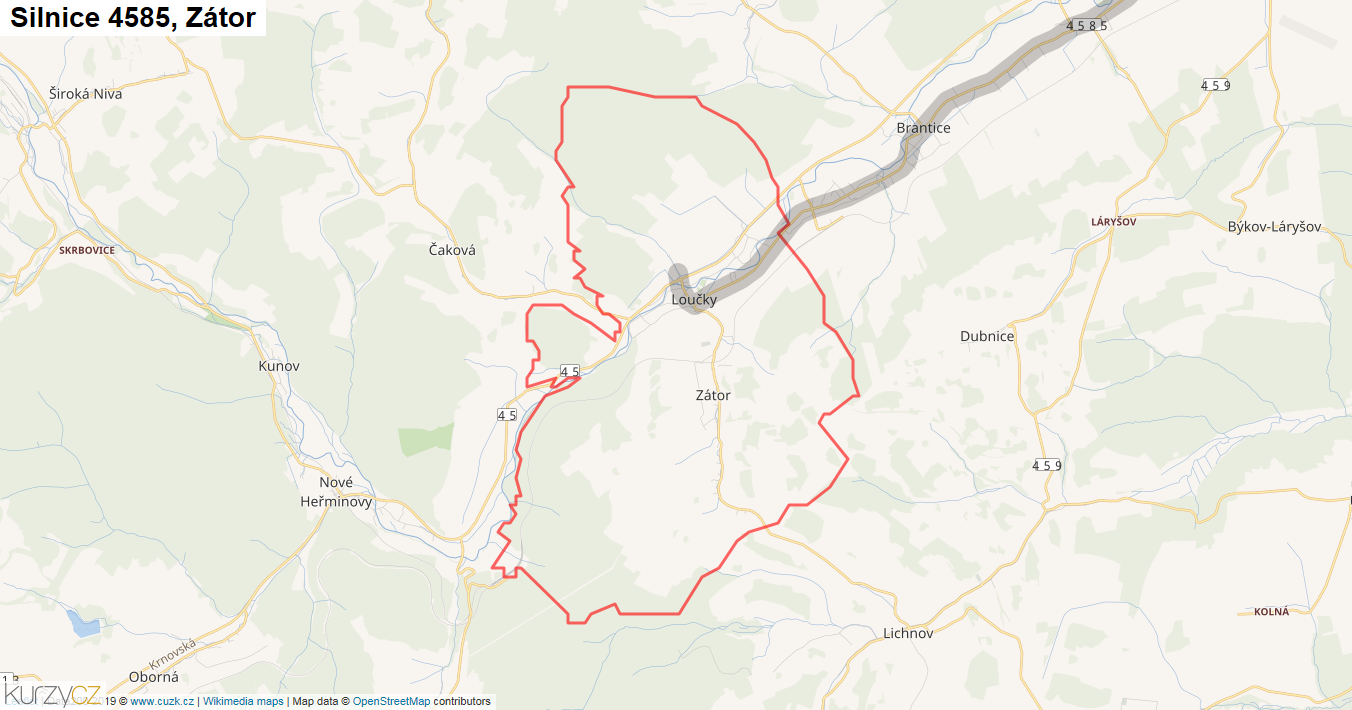 Zátor, Silnice 4585 - Mapa