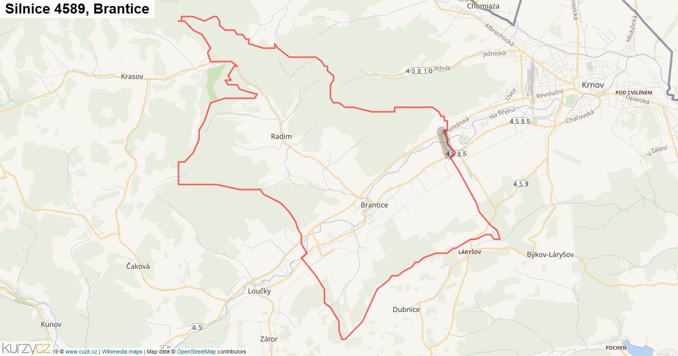Brantice, Silnice 4589 - Mapa