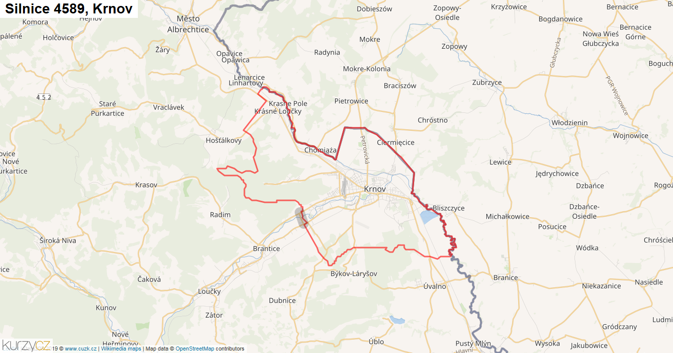 Krnov, Silnice 4589 - Mapa