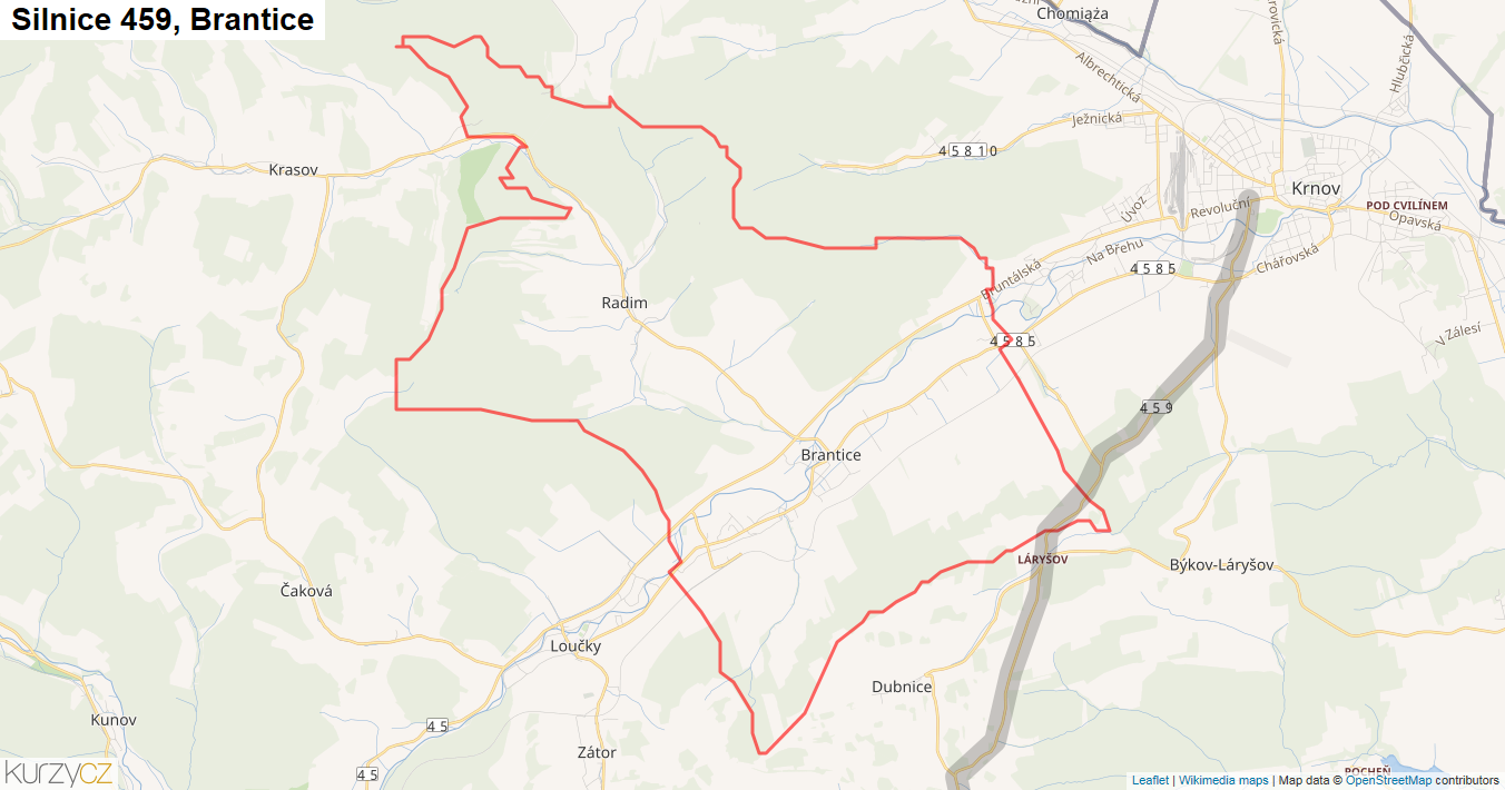 Brantice, Silnice 459 - Mapa