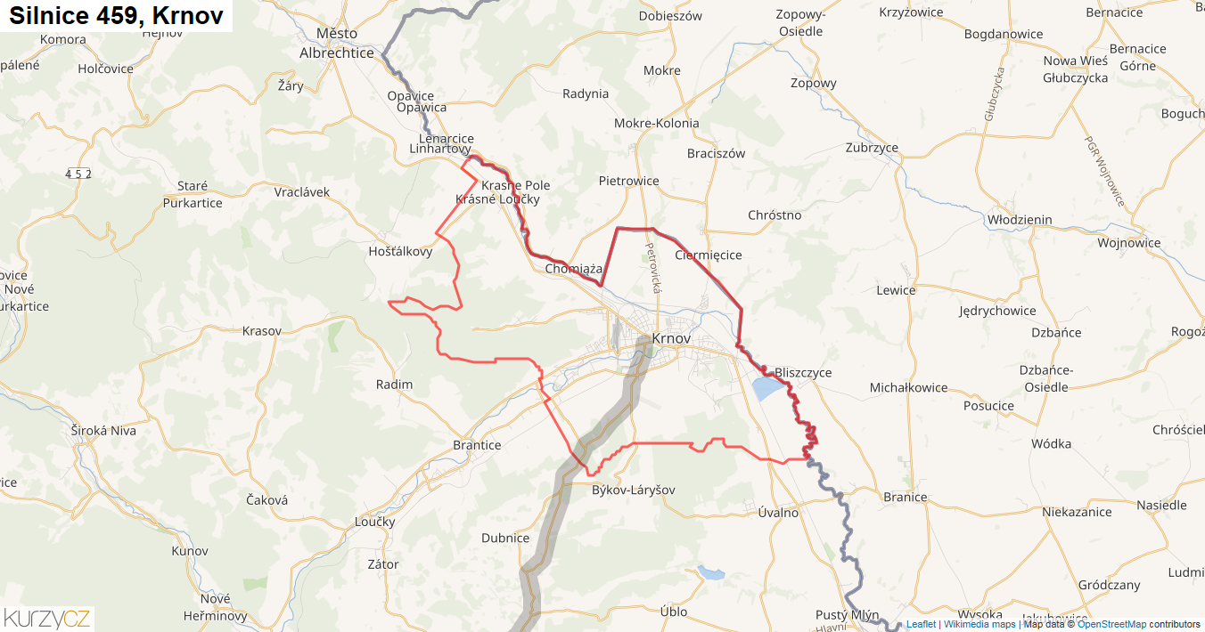 Krnov, Silnice 459 - Mapa