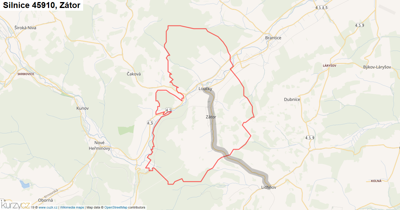 Zátor, Silnice 45910 - Mapa