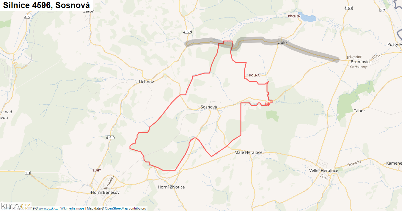 Sosnová, Silnice 4596 - Mapa