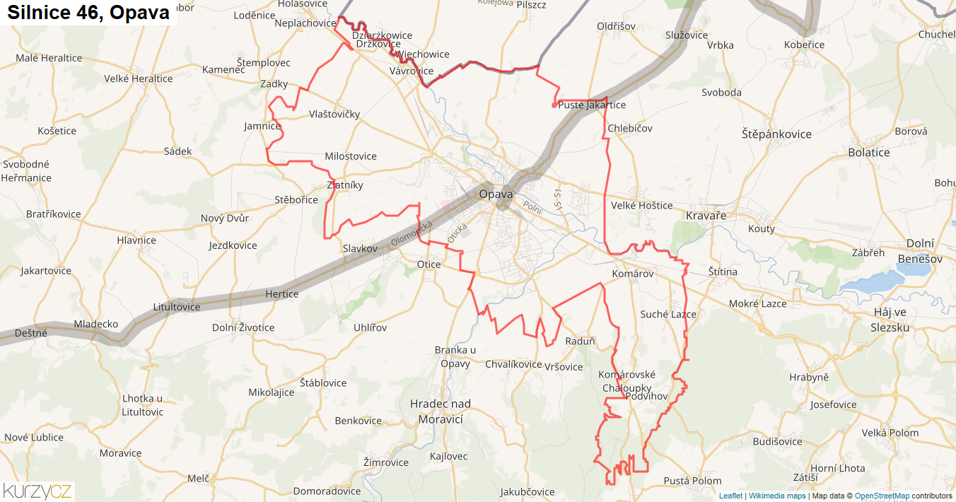 Opava, Silnice 46 - Mapa