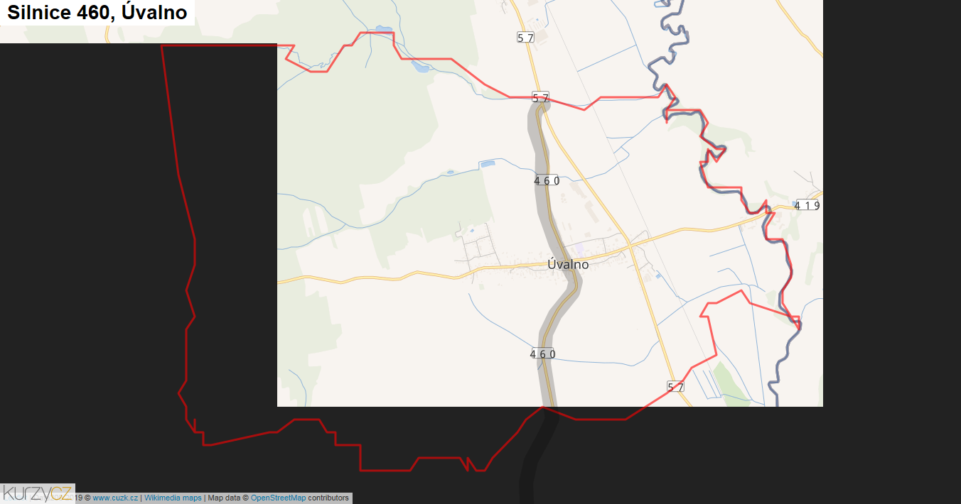 Úvalno, Silnice 460 - Mapa