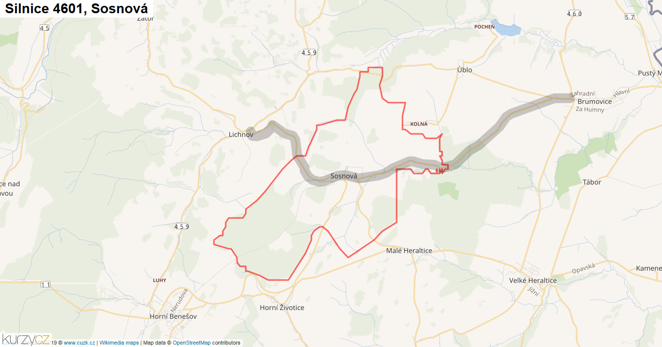 Sosnová, Silnice 4601 - Mapa