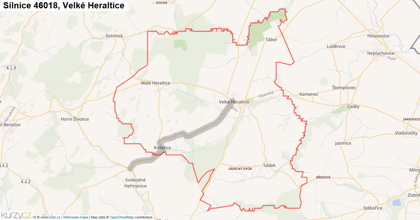Velké Heraltice, Silnice 46018 - Mapa