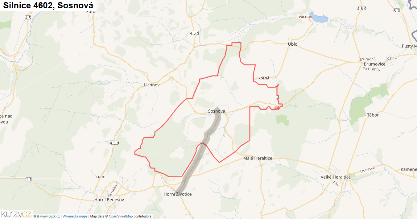 Sosnová, Silnice 4602 - Mapa