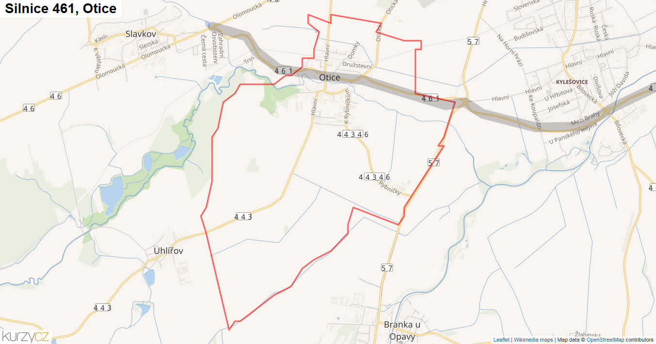 Otice, Silnice 461 - Mapa