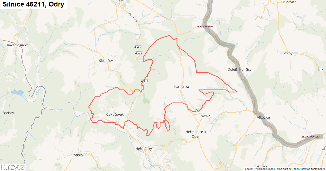 Odry, Silnice 46211 - Mapa