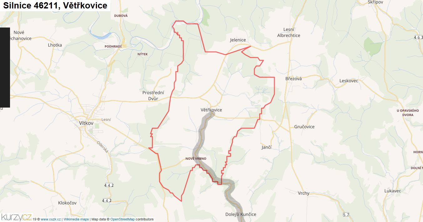 Větřkovice, Silnice 46211 - Mapa