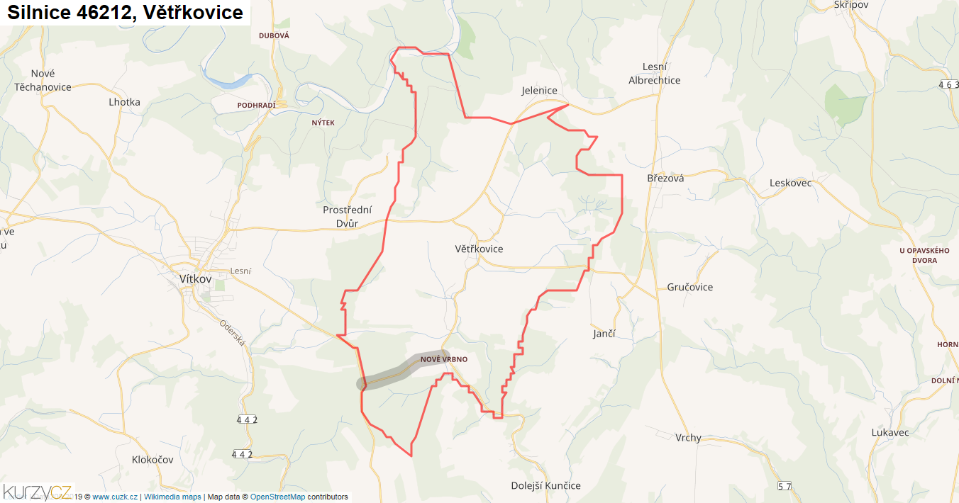 Větřkovice, Silnice 46212 - Mapa