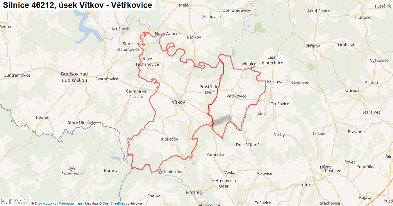 Úsek Vítkov - Větřkovice, Silnice 46212 - Mapa