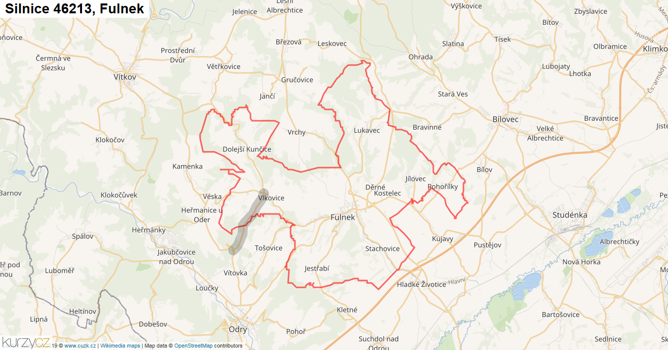 Fulnek, Silnice 46213 - Mapa