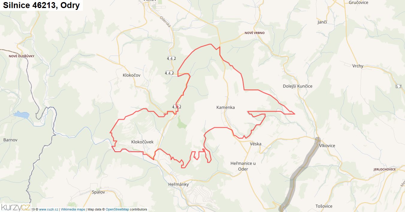 Odry, Silnice 46213 - Mapa