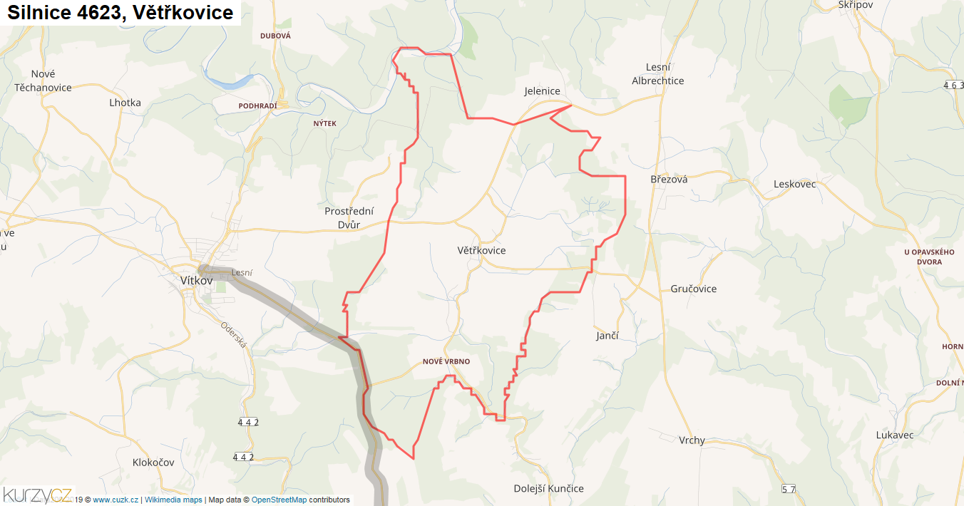 Větřkovice, Silnice 4623 - Mapa