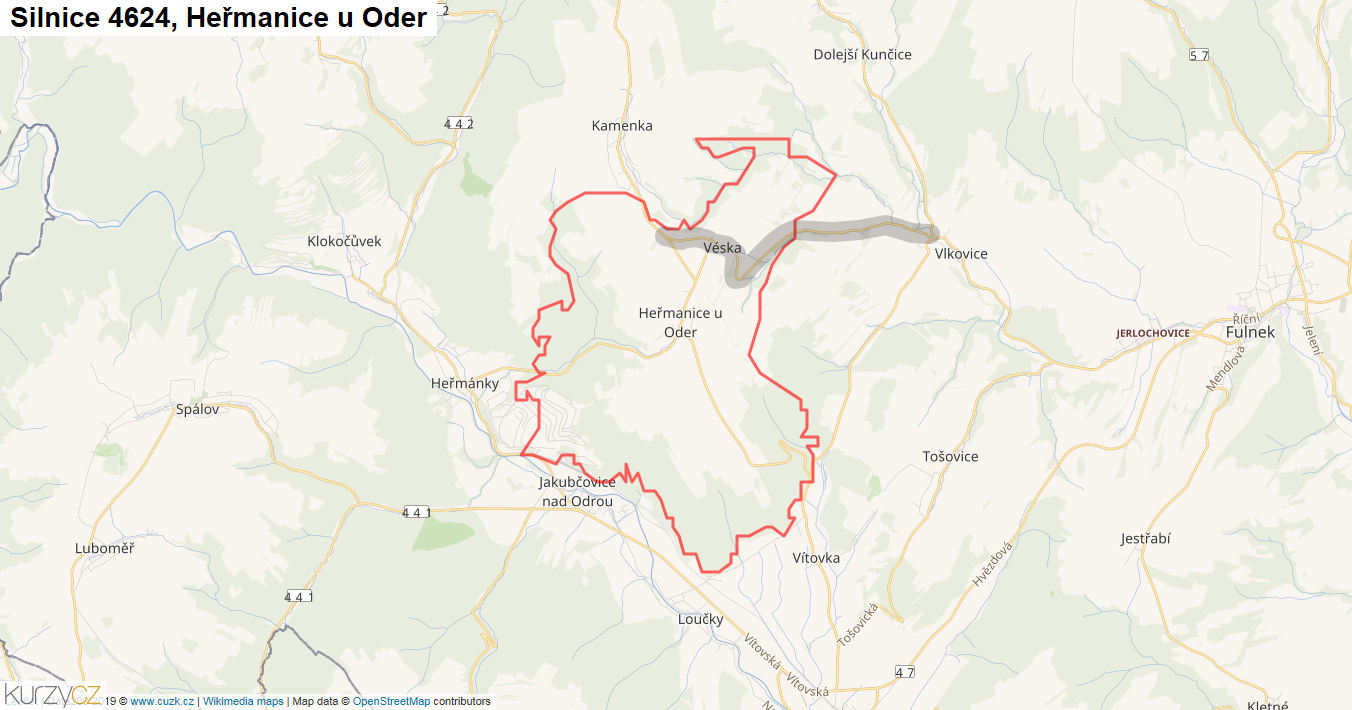 Heřmanice u Oder, Silnice 4624 - Mapa