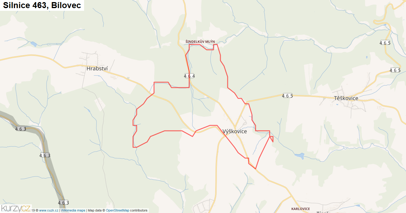 Bílovec, Silnice 463 - Mapa