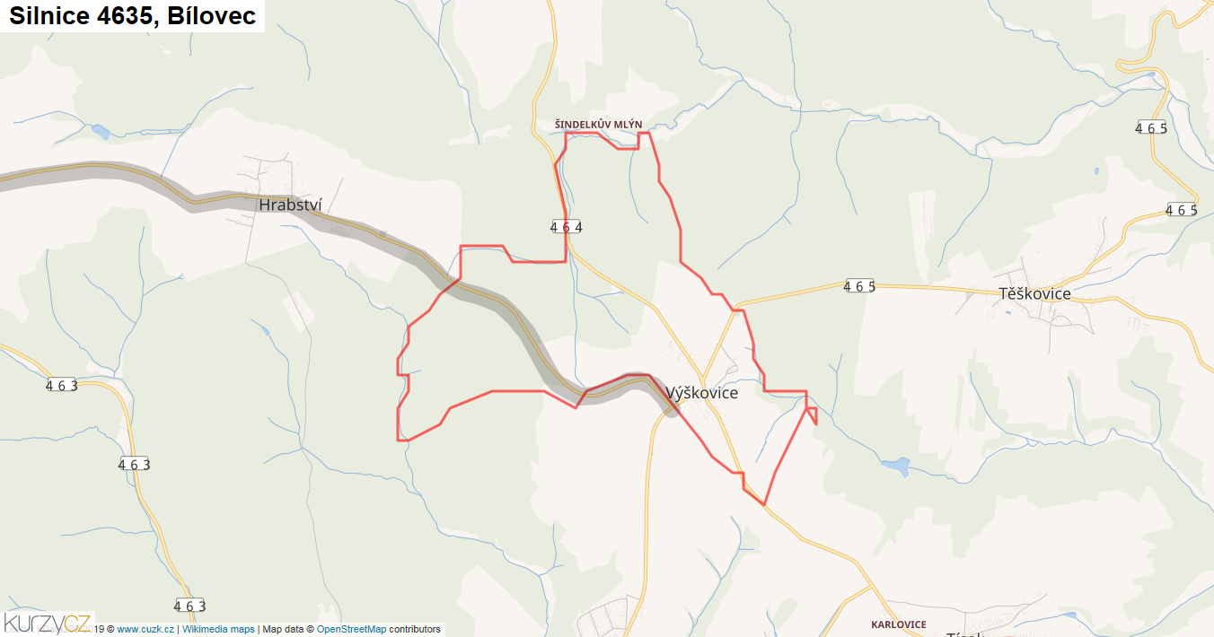 Bílovec, Silnice 4635 - Mapa