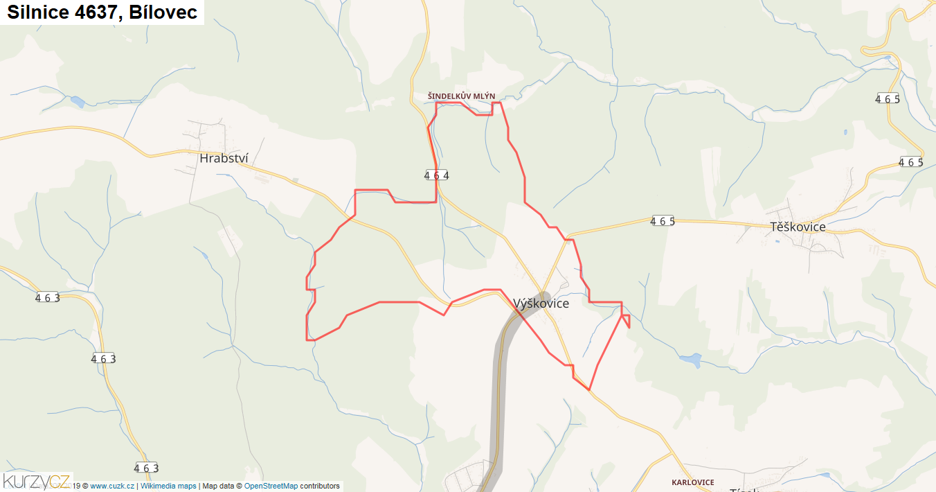 Bílovec, Silnice 4637 - Mapa