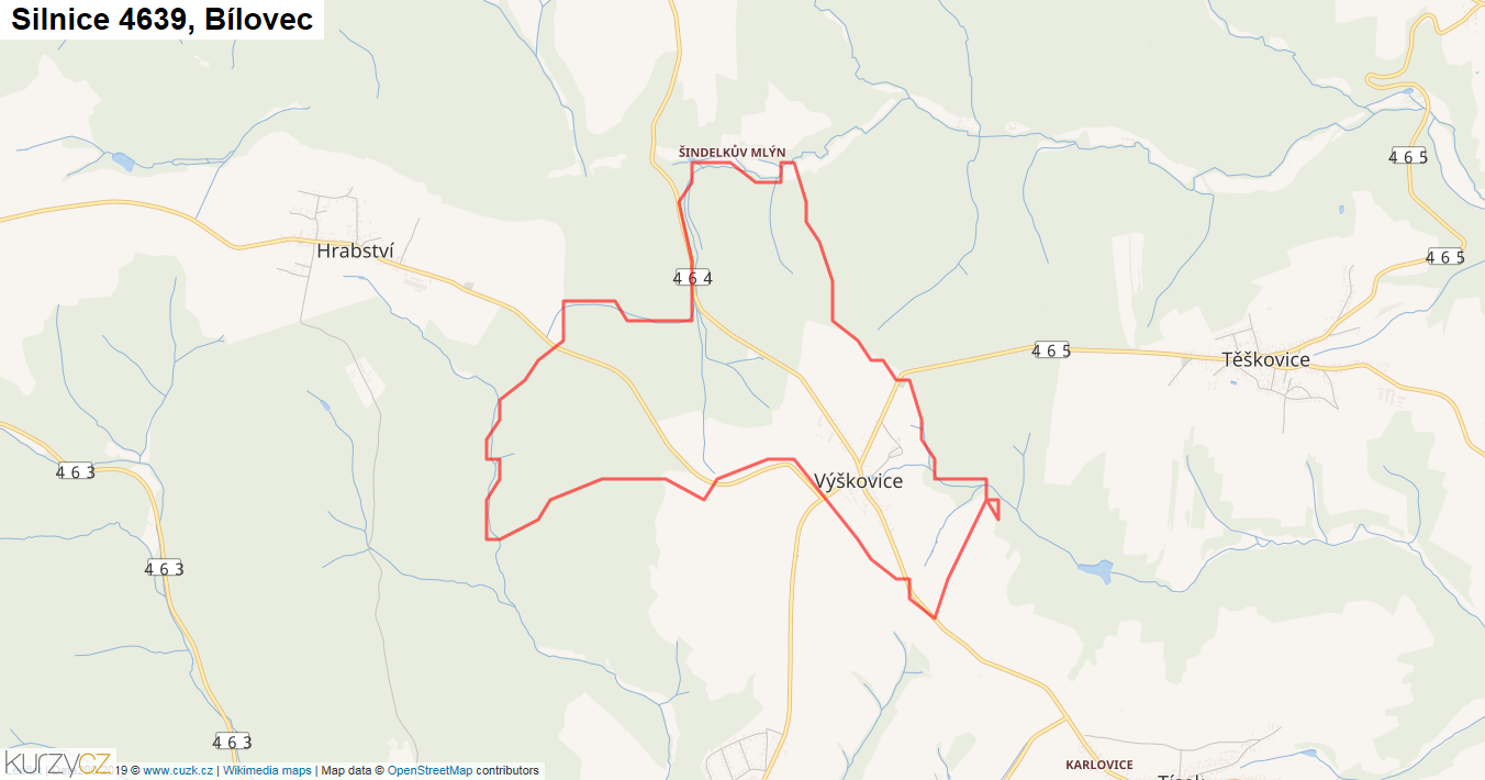 Bílovec, Silnice 4639 - Mapa