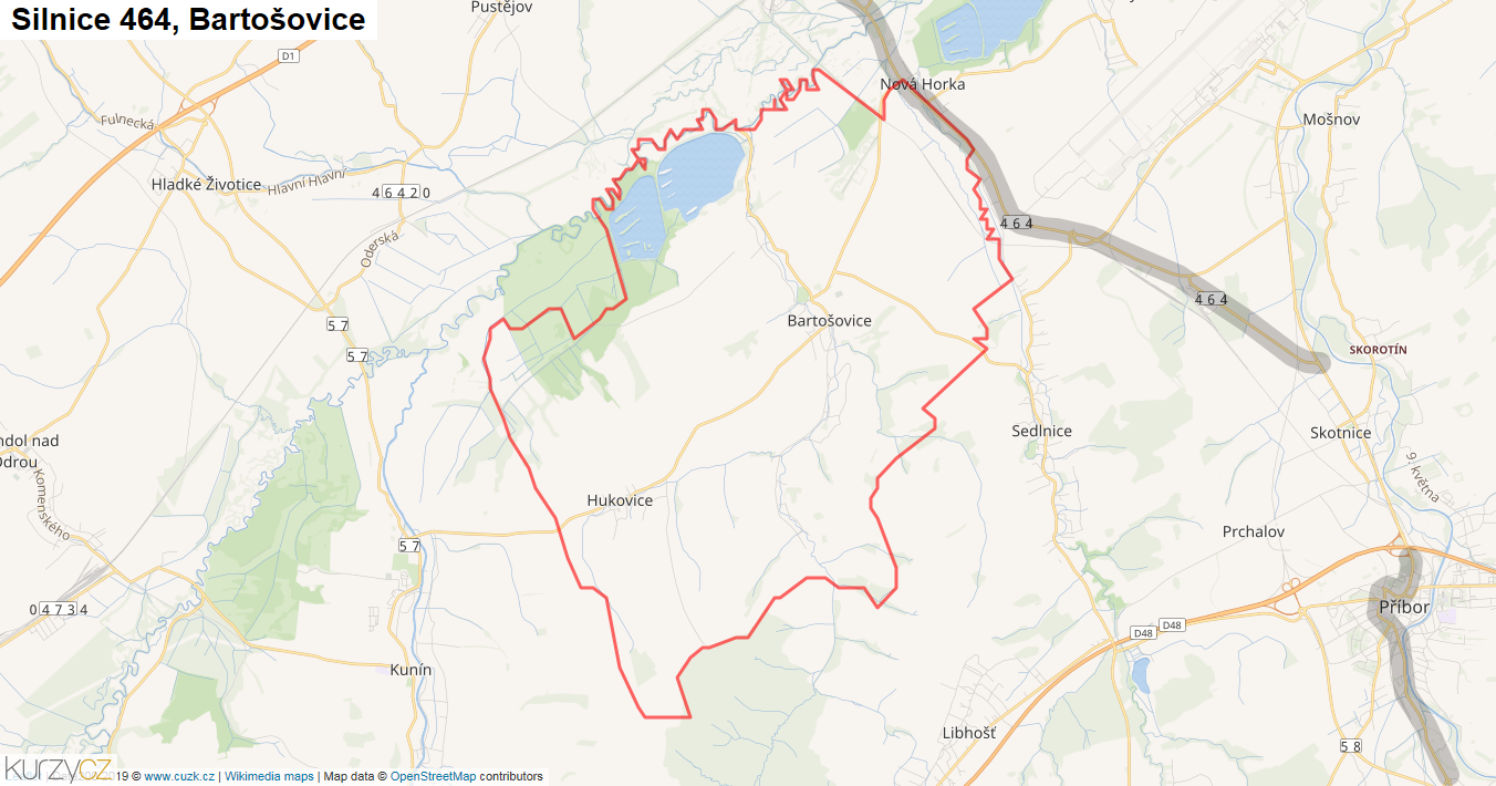 Bartošovice, Silnice 464 - Mapa