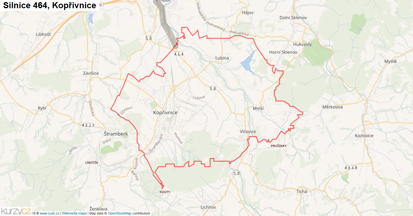 Kopřivnice, Silnice 464 - Mapa