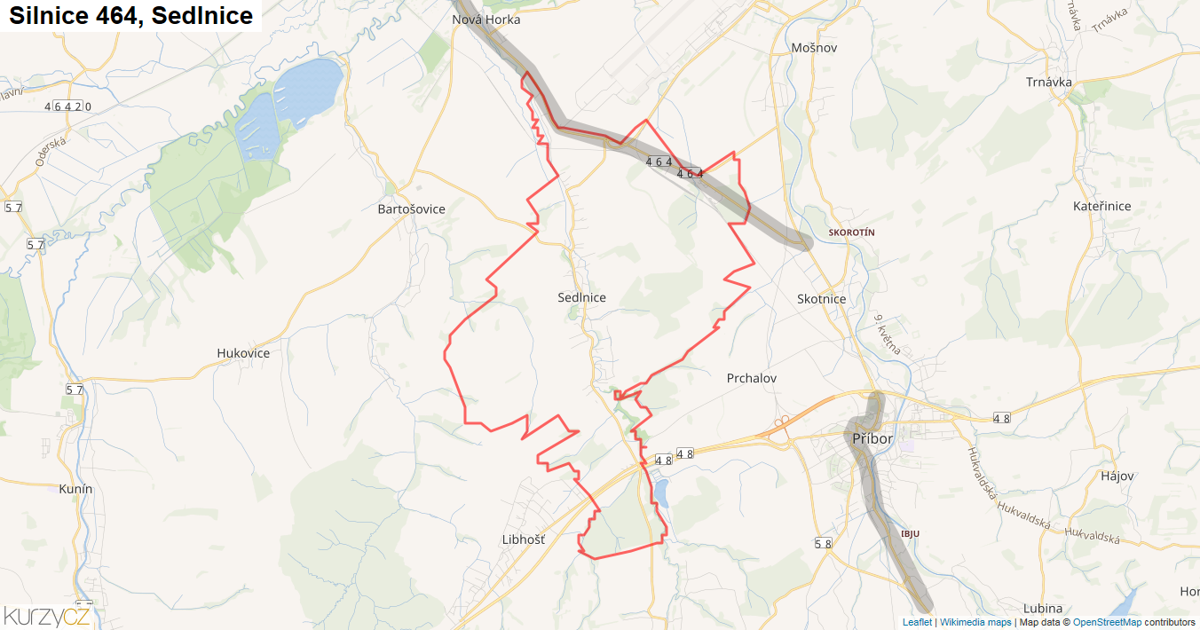 Sedlnice, Silnice 464 - Mapa