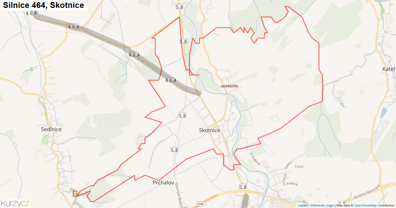 Skotnice, Silnice 464 - Mapa