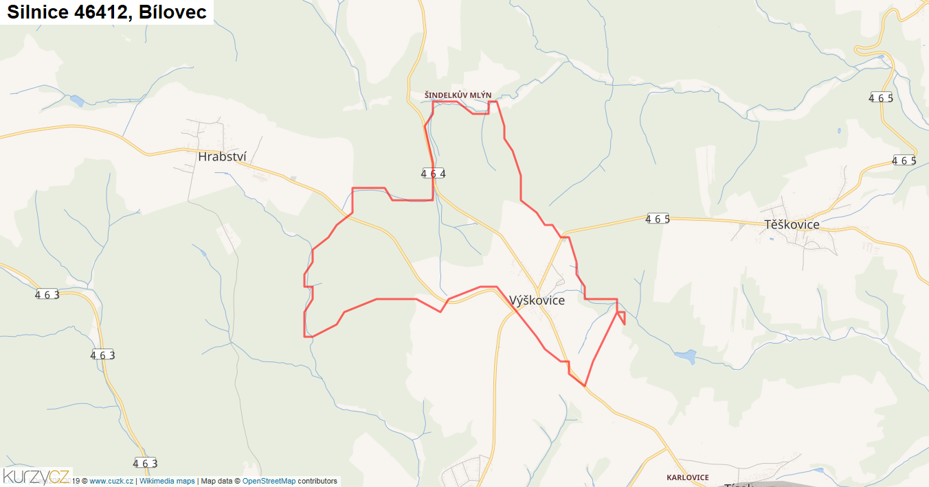 Bílovec, Silnice 46412 - Mapa