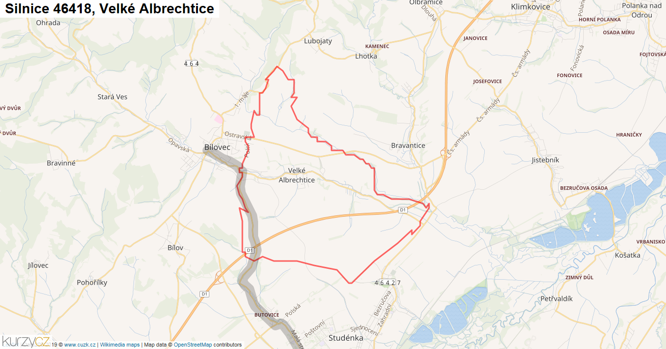 Velké Albrechtice, Silnice 46418 - Mapa