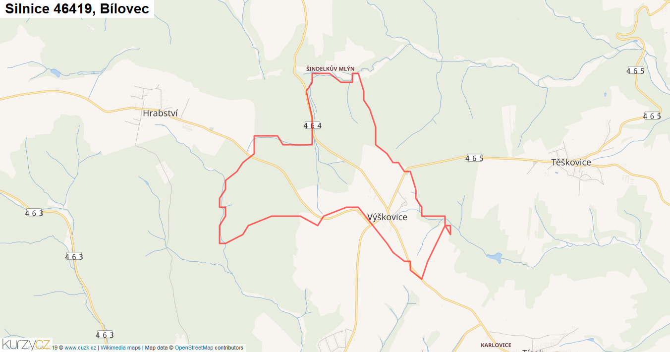 Bílovec, Silnice 46419 - Mapa