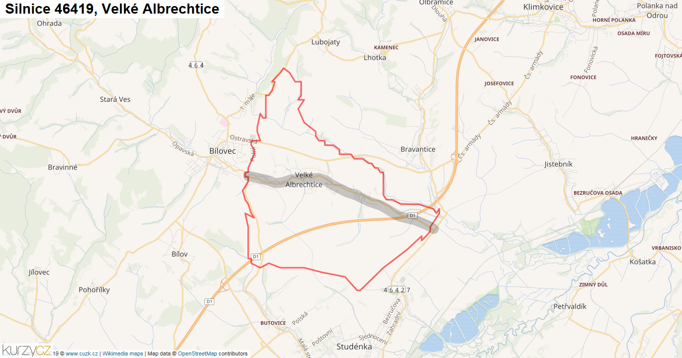 Velké Albrechtice, Silnice 46419 - Mapa