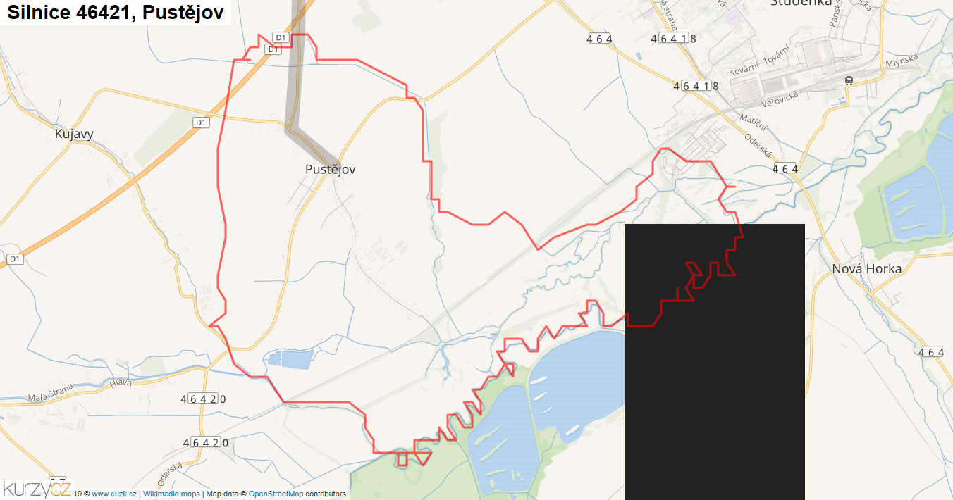 Pustějov, Silnice 46421 - Mapa