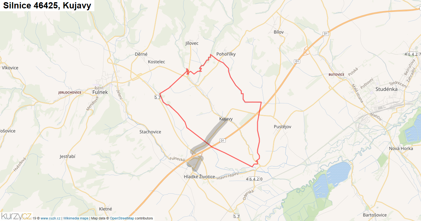 Kujavy, Silnice 46425 - Mapa