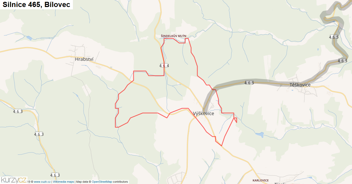 Bílovec, Silnice 465 - Mapa