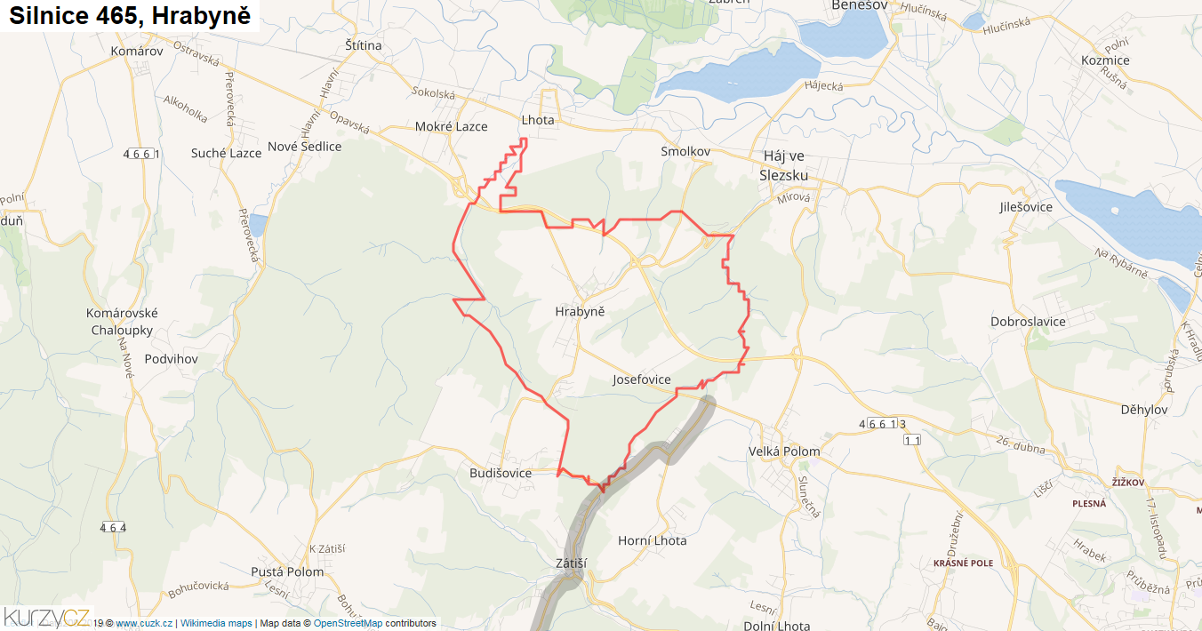 Hrabyně, Silnice 465 - Mapa