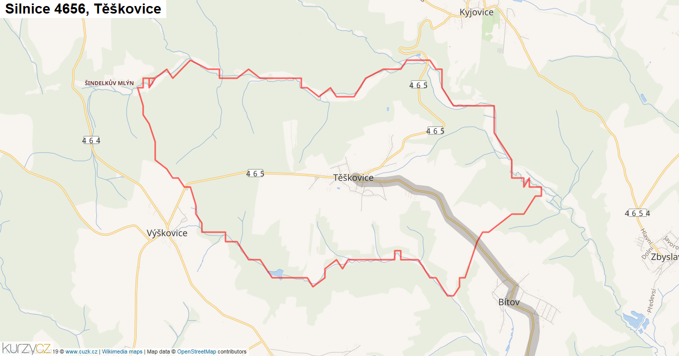 Těškovice, Silnice 4656 - Mapa