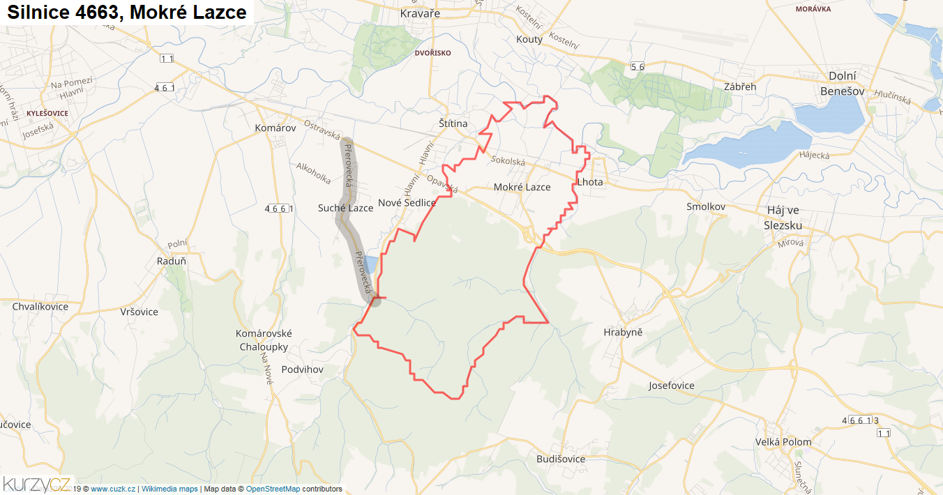 Mokré Lazce, Silnice 4663 - Mapa