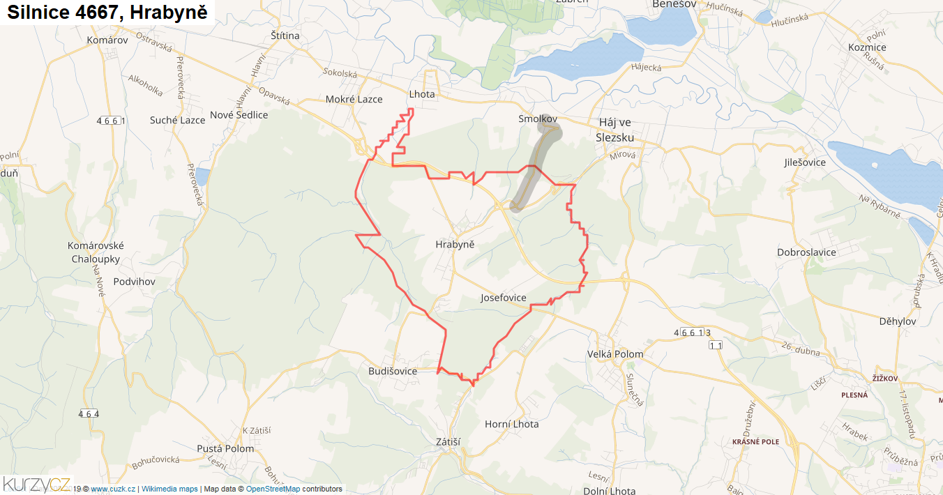 Hrabyně, Silnice 4667 - Mapa
