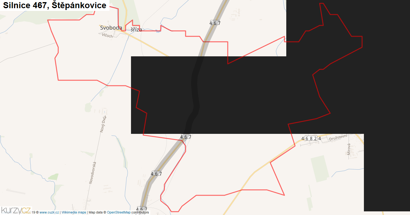 Štěpánkovice, Silnice 467 - Mapa