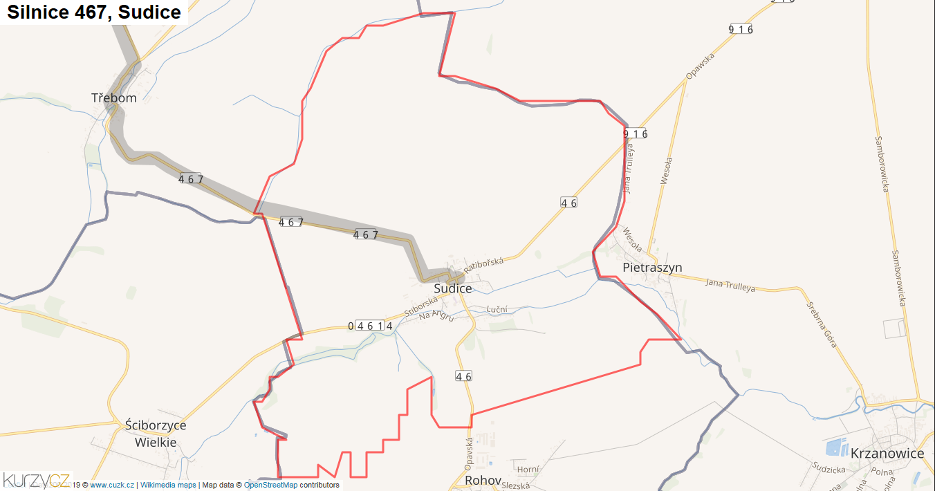 Sudice, Silnice 467 - Mapa
